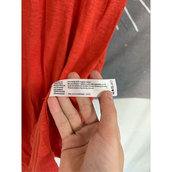 Eileen Fisher Orange Hemp Organic Cotton Blend Short Sleeve V-Neck Dress - Picture 3 of 5